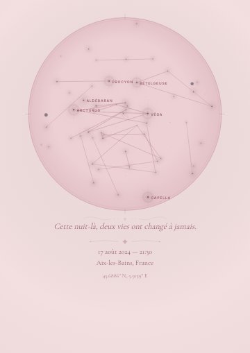 Exemple de poster Starry Memory avec étoiles nommées et lignes de constellations