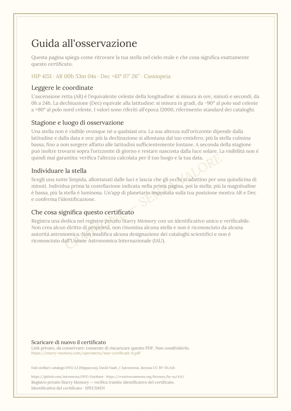 Pagina 2 del certificato di esempio: la guida per osservare HIP 4151