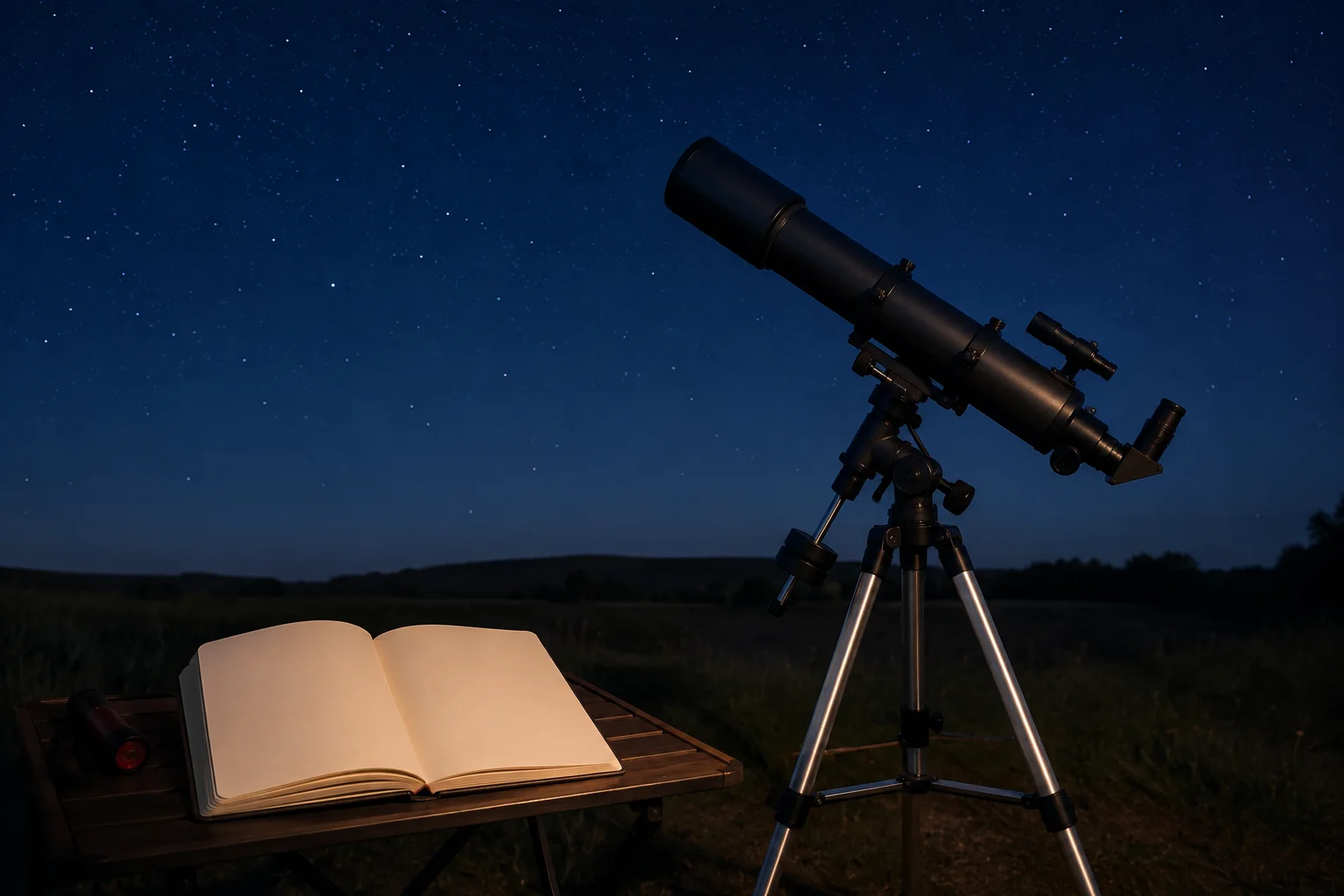 Télescope et carnet d’observation sous le ciel nocturne