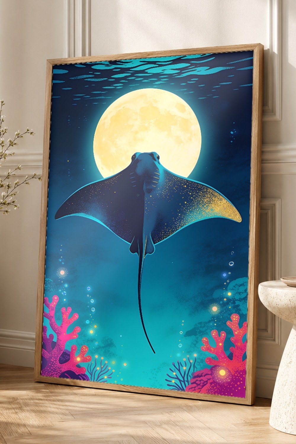 Bioluminescent Manta Ray Poster