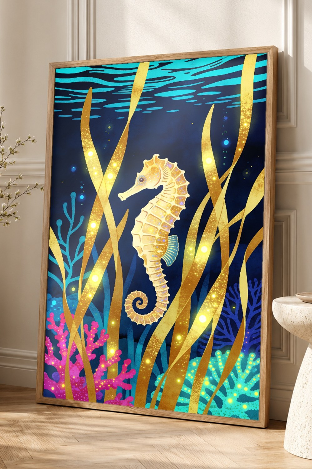 Bioluminescent Seahorse Poster