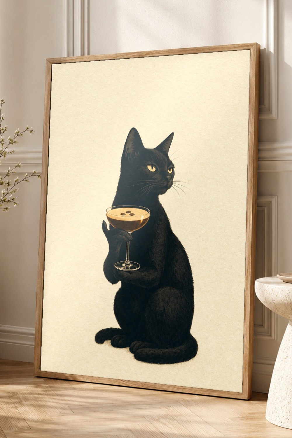 Black Cat Martini Wall Art Print