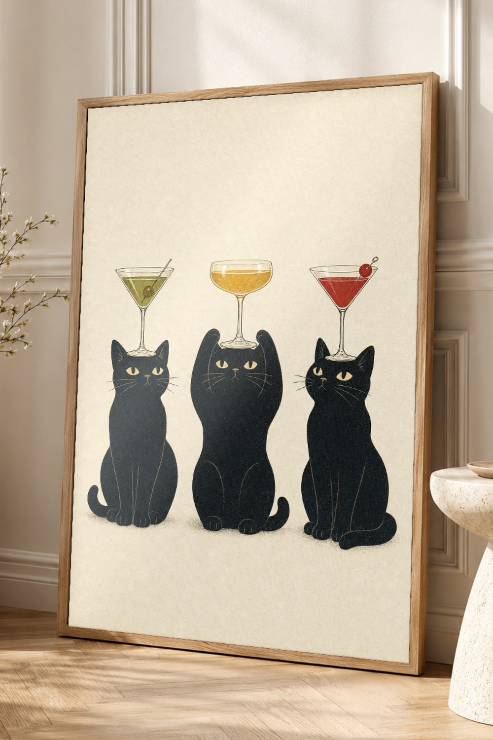 Black Cat Cocktail Wall Art Print