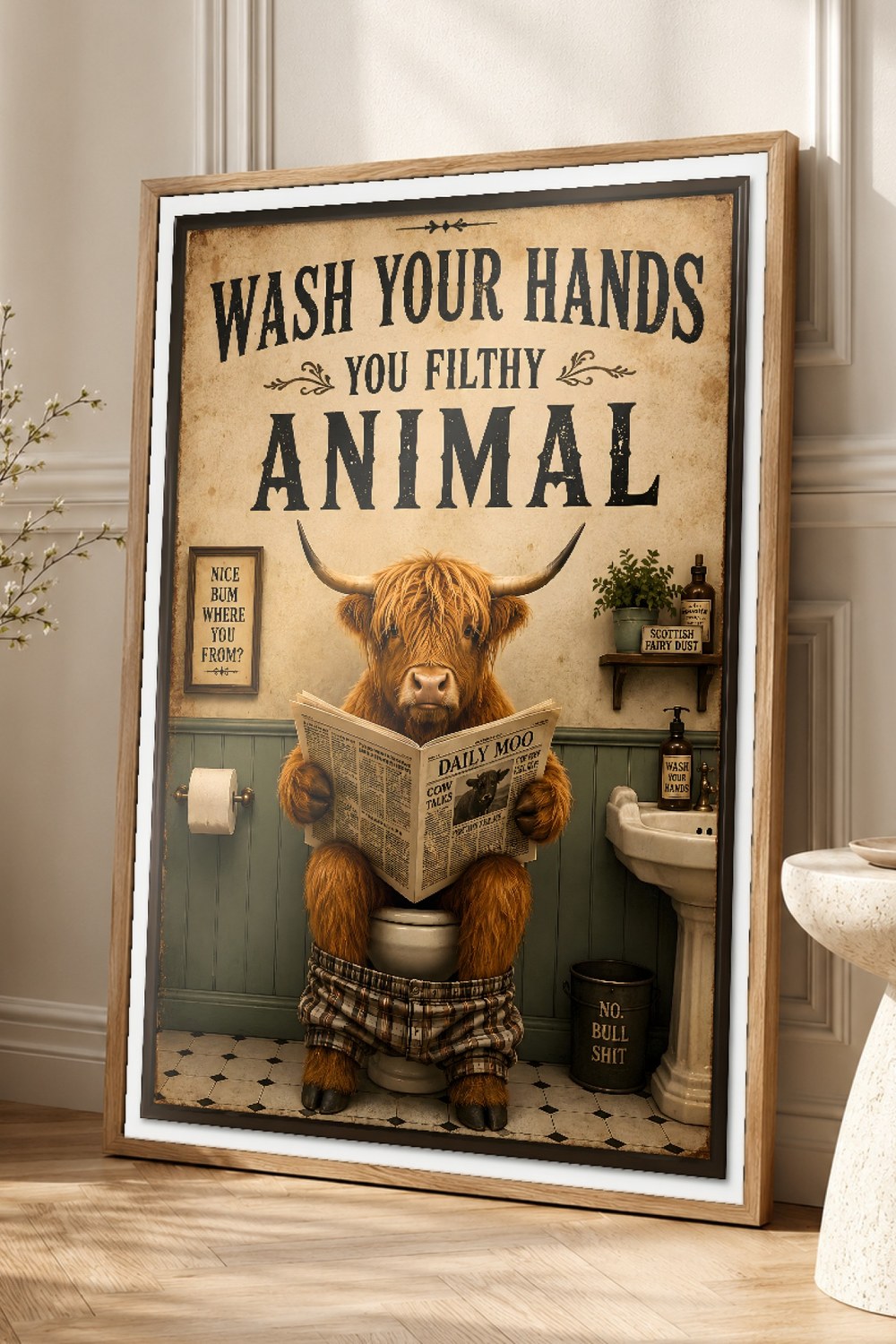 Funny Highland Cow Bathroom Wall Art Print