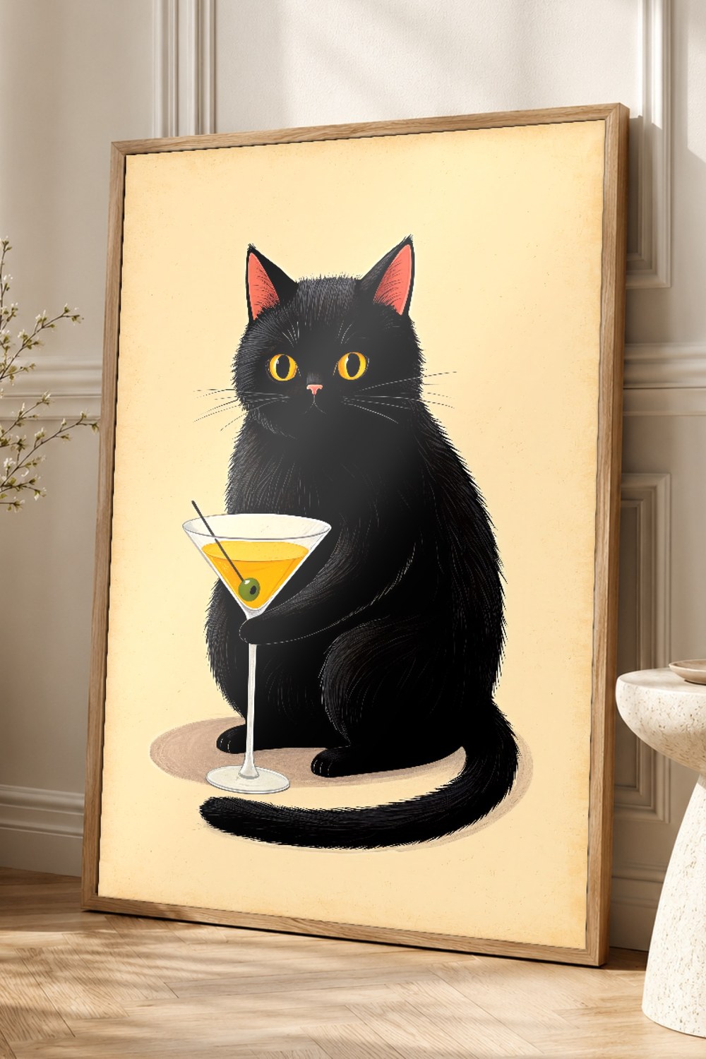 Black Cat Cocktail Wall Art Print