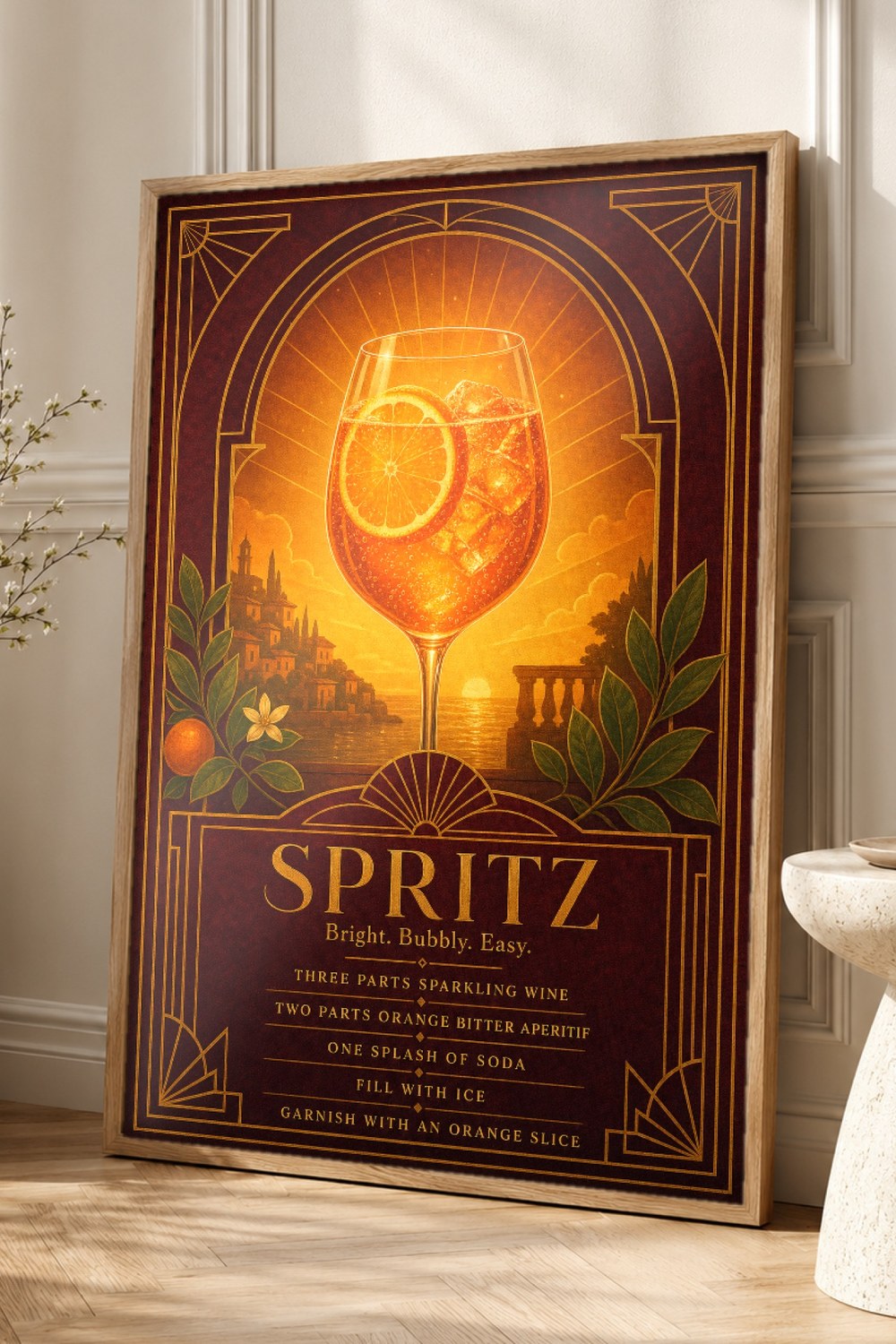 Orange Art Deco Aperol Spritz Recipe Wall Art Print