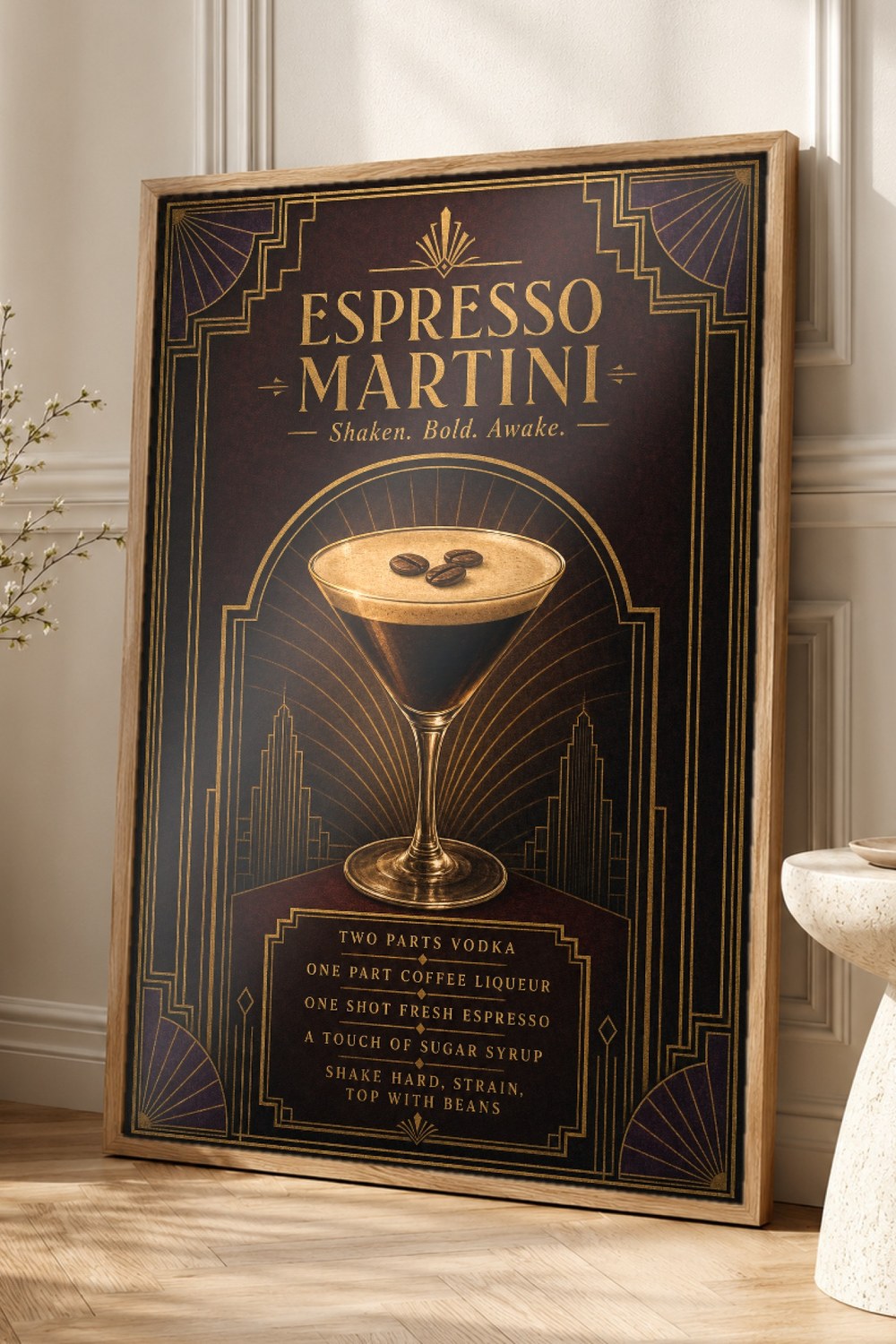 Dark Art Deco Espresso Martini Recipe Wall Art Print