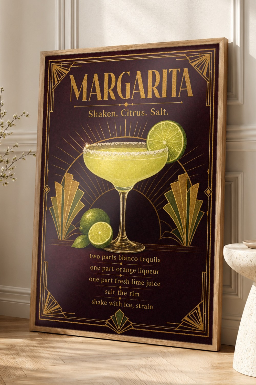 Gold Art Deco Margarita Recipe Wall Art Print