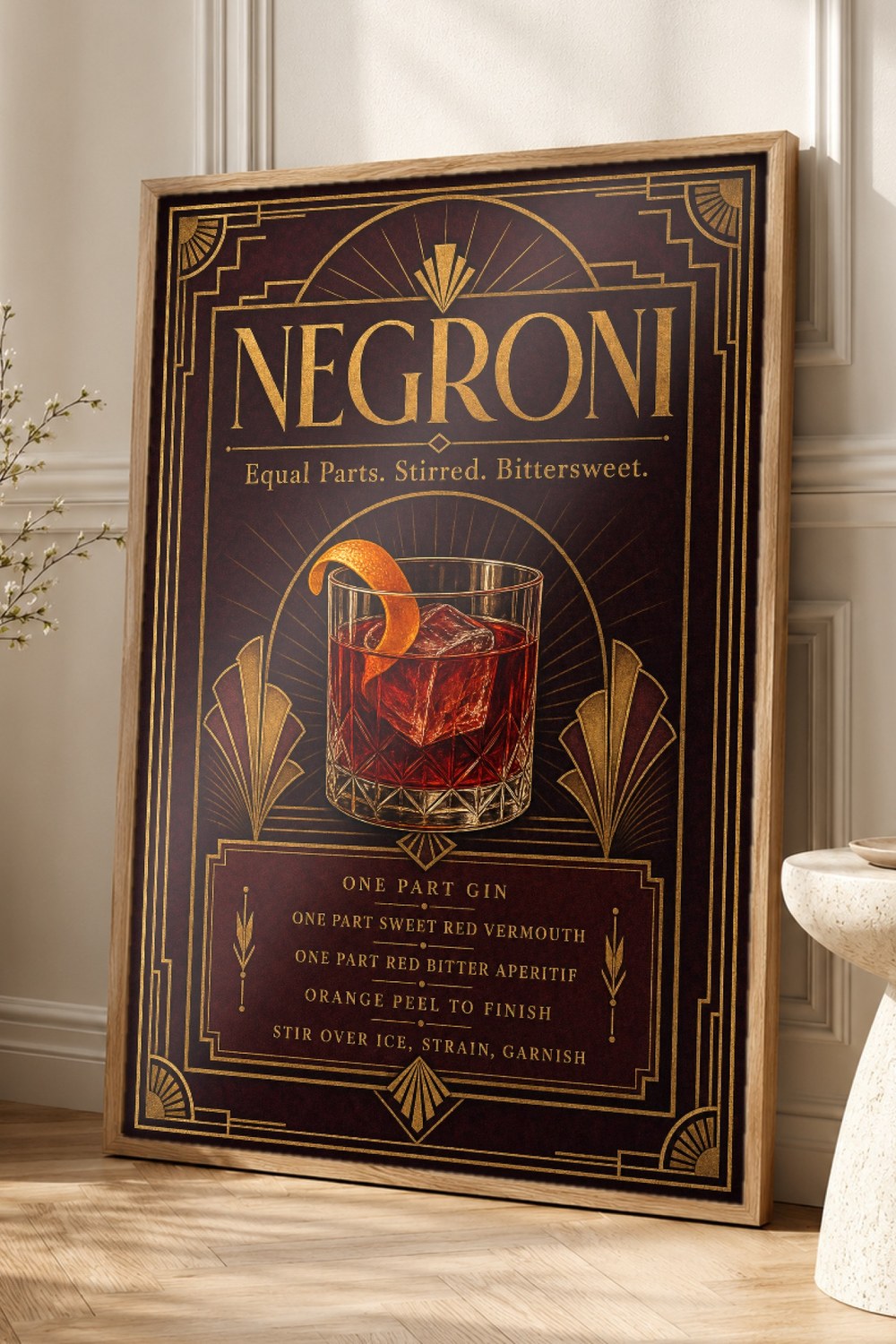 Bordeaux Art Deco Negroni Recipe Wall Art Print