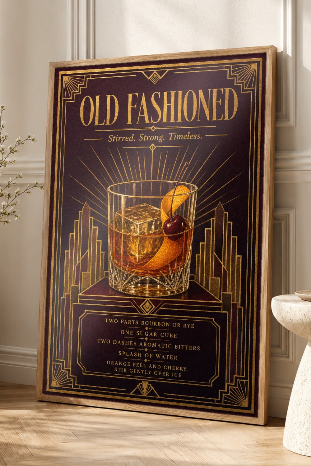 Gold Art Deco Old Fashioned Recipe Wall Art Print
