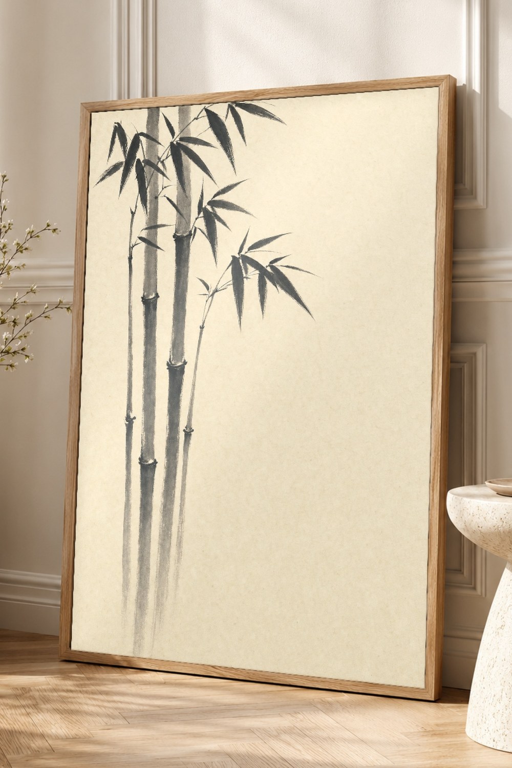 Black Ink Bamboo Japandi Wall Art Print