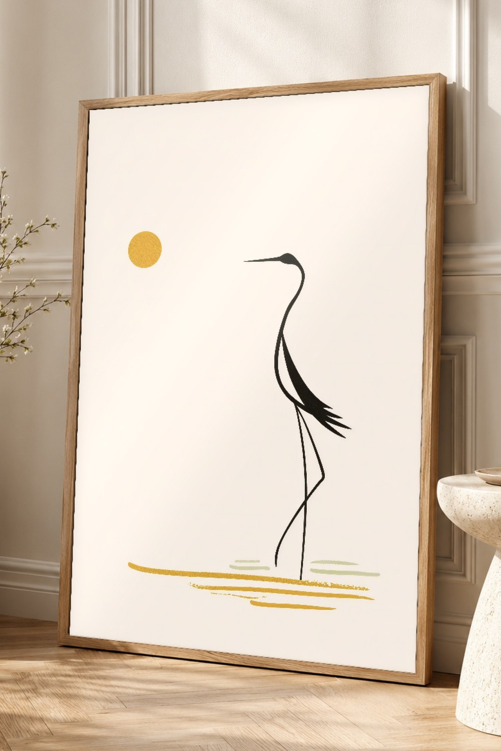 Cream Japandi Crane Wall Art Print
