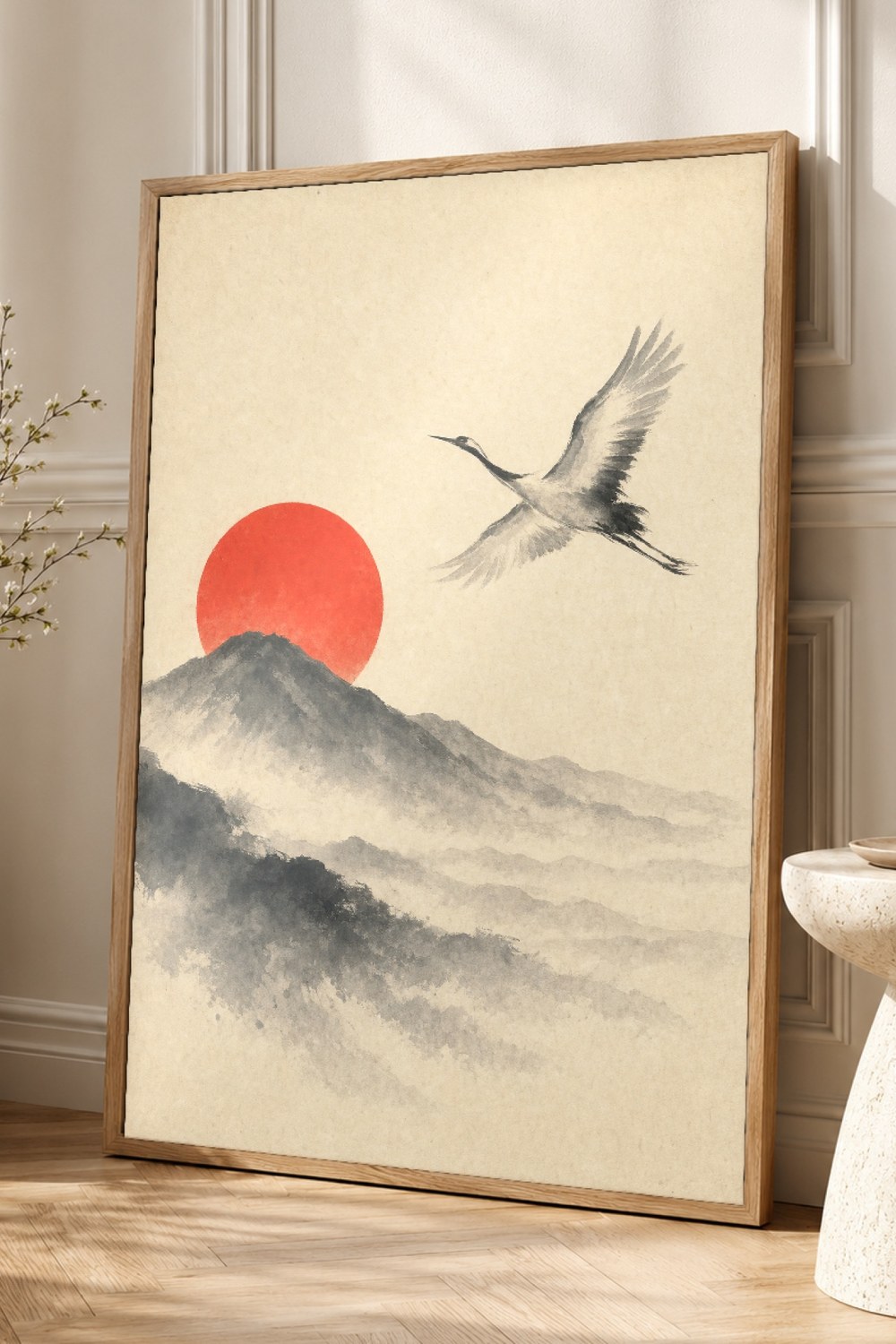 Red Sun Mountain Japandi Wall Art Print