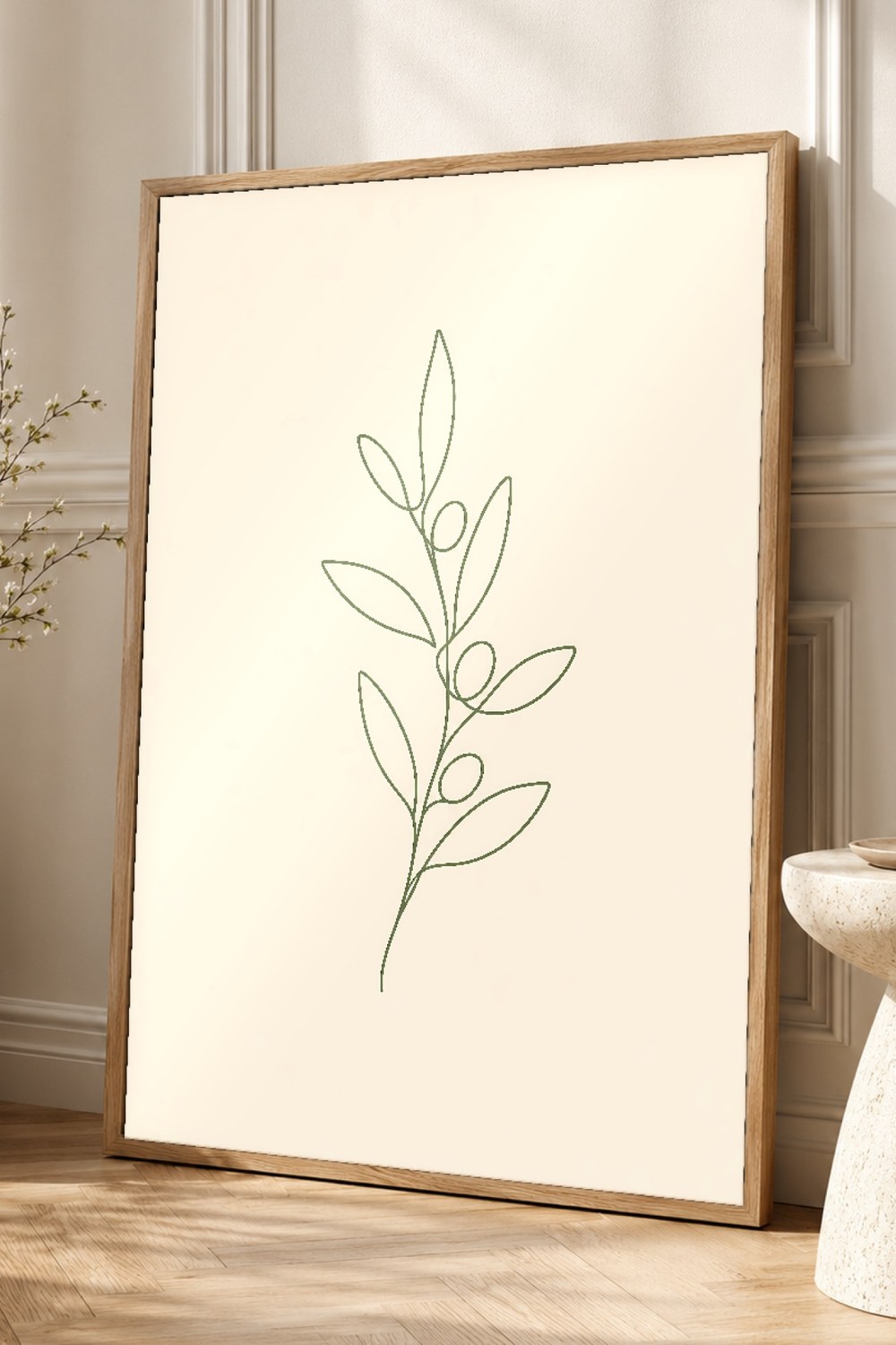 One Line Olive Branch Wall Art Print