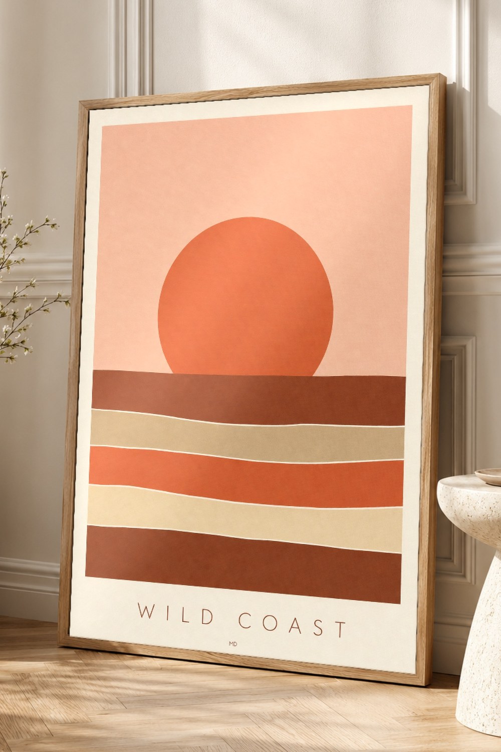 Rust Sun Coastal Cliffs Wall Art Print