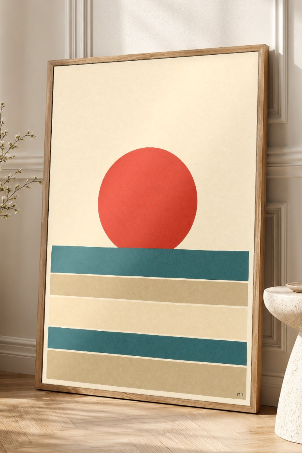 Tomato Red Sun Nordic Lake Wall Art Print