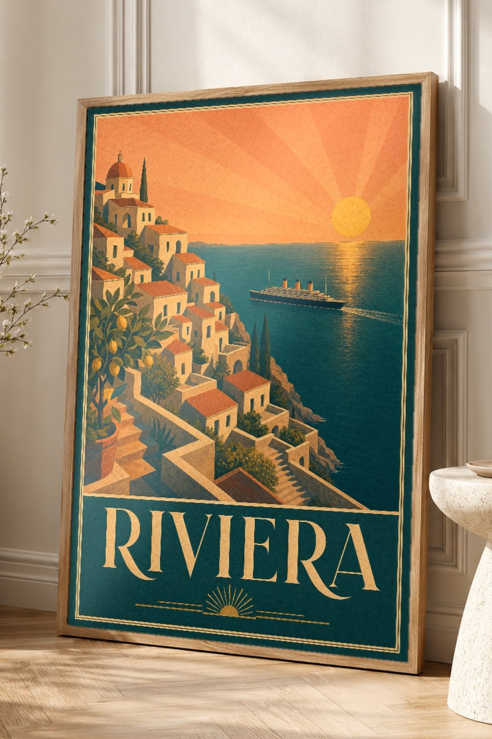Teal Art Deco Travel Wall Art Print