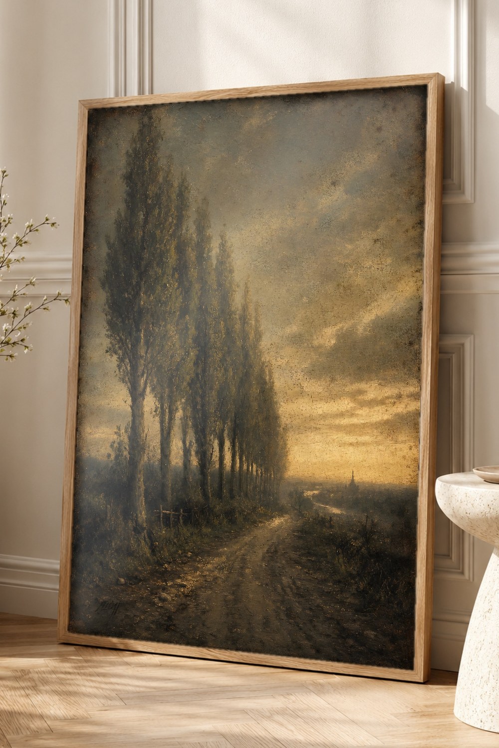 Moody Country Lane Poplar Trees Wall Art Print