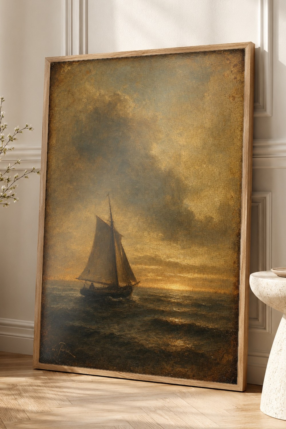 Moody Vintage Sailboat Seascape Wall Art Print